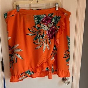 Charlotte Russe  Bright Orange Floral Ruffle Mini Skirt